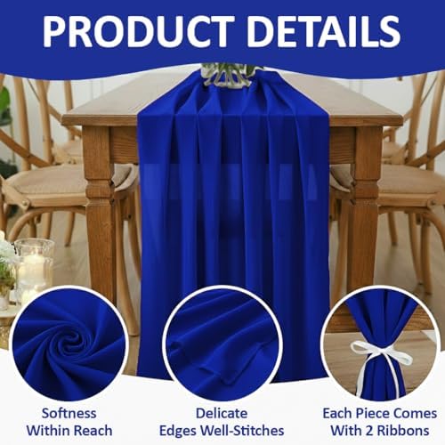 MDS Pack of 20 | Royal Blue | 14ft Chiffon Table Runner 29x170 Inches Long Romantic Rustic Sheer Gauze Runner for Wedding Bridal Shower Birthday Banquets Engagement Spring Easter Boho Decorations - Image 5