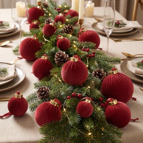 ZenNex 48 Pcs Velvet Christmas Balls Bulk, Flocked Xmas Tree Ornaments, Red - Image 4