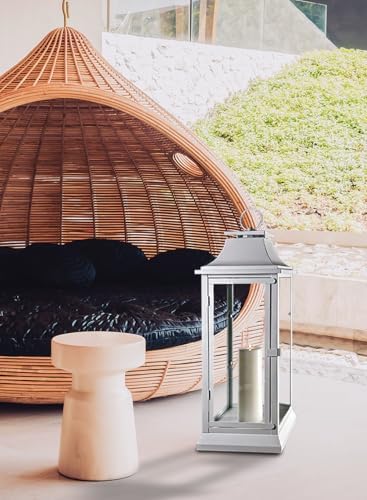 Serene Spaces Living White Hurricane Lanterns with Clear Glass Panels, Perfect for Home Decor, Parties & Events, Table Top Or Hanging Lantern for Indoor & Outdoor, 9.5" Square & 25" Tall - Image 2