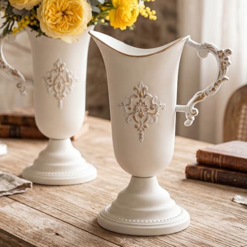 Vintage Pitcher Vases, 4Pcs Metal Flower White Vase with Handle by Zyphluxhomedecor