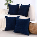All Smiles Decorative Dusty Blue Throw Pillow Covers 18x18 Set of 4 Farmhouse Rustic Boho Home Decor Soft Plush Striped Corduroy Square Cushion Case for Living Room Couch Bed Sofa by AllSmiles