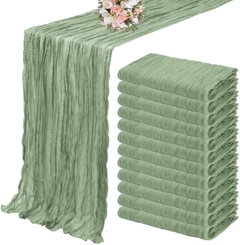 YMHPRIDE 12 Pack Cheesecloth Table Runner 35x120in Sage Green Table Runner by YMHPRIDE
