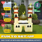 6FT Ramadan Inflatable Beige and Green Mosque - Islamic Ramadan Decor for Outdoor Front/Back Lawns, Built-in LED Lights and Fan - Image 3