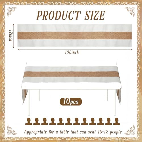 Boao 10 Pack Burlap Table Runners 12 x 108 Inch, White Edges Wedding - Image 2