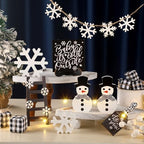 Shellwei 14 Set Winter Tiered Tray Decor with Tray Snowmen Decorations Winter Snowflakes Wood Decor Black and White Rustic Farmhouse Wooden Sign Decoration for Home Tabletop - Image 4