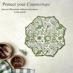 CPC Agate Green Block Print Cotton Floral Placemat 15x15 Inch, Set of 4 - Image 4
