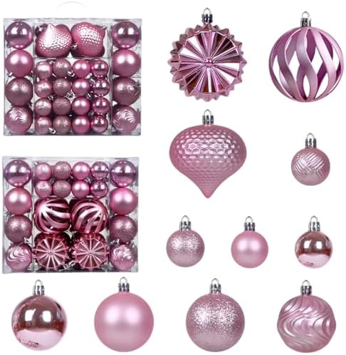 Christmas Tree Balls Ornaments Set, 48 Pcs Shatterproof Plastic Decorative Baubles Shiny Hanging Ball Ornaments for Xmas Tree Holiday Party Wedding Decoration, Pink by Unknown