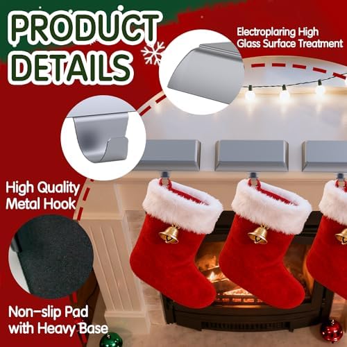 GloTika Christmas Stocking Holders for Mantle Set of 6, Heavy Duty Stocking Holder Hooks for Fireplace Tabletop Shelf Christmas Ornaments, Cast Iron Stocking Hangers Base, Sliver - Image 4