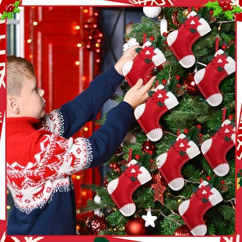 Geyoga 48 Pcs Red and White Mini Christmas Stockings Bulk, Poinsettia - Image 3
