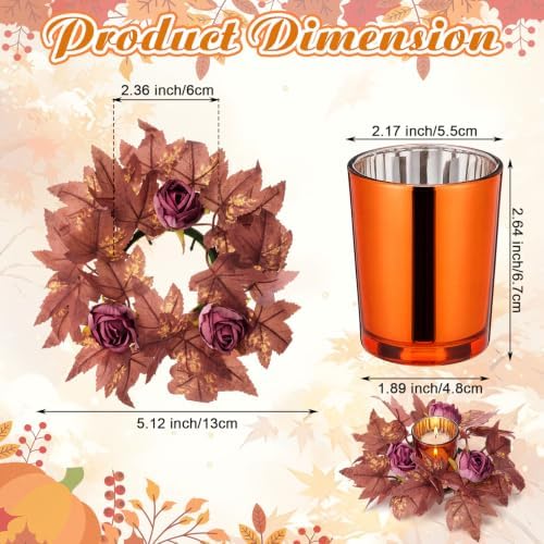 Umigy 6 Set Fall Candle Holders Glass Votive, Flower, Brown - Image 2