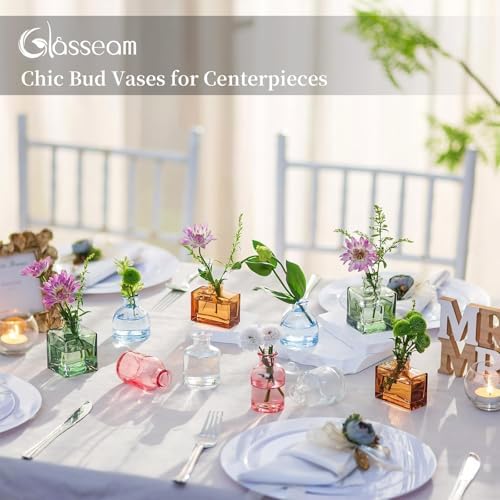 Glasseam Mini Bud Vases in Bulk 40: Colored Small Flower Vases for Centerpieces, Cute Tiny Glass Table Centerpiece for Flowers - Modern Wedding Decorations for Living Room Kitchen Baby Showers - Image 4