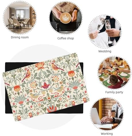 William Morris Placemats Set of 6, Strawberry Thieves Heat Resistant Non-Slip Washable Placemats for Kitchen Dining Party Indoor Outdoor, 12x18 Inches - Image 6