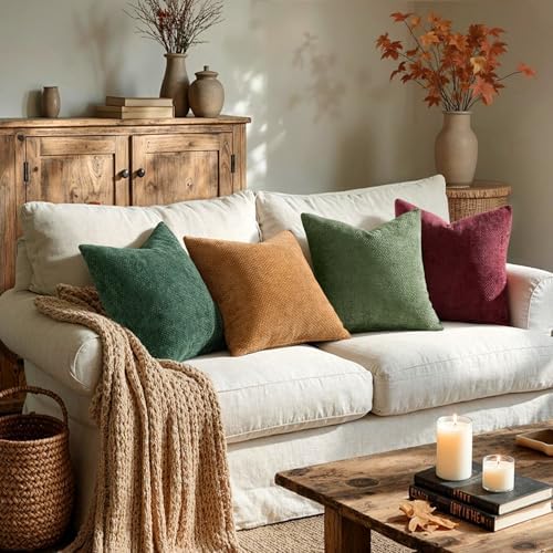 MIULEE Decorative Chenille Euro Pillow Covers Christmas Dark Green 22x22 - Image 2