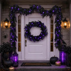 Pre-Lit Halloween Garland 9FT Decorations Black Real Touch Cedar Cypress Pine Plant Artificial Halloween Garland with Lights for Mantle, Fireplace, Table, Stairs, Door, Indoor Outdoor Decorations - Image 3