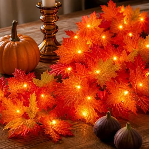 Fall Decorations for Home 9FT Plug in Fall Garland with Lights Halloween Decorations 50 Orange Bulbs, Connectable Fall Lights for Indoor Outdoor Halloween Harvest Thanksgivings Decorations(3 Packs) - Image 2