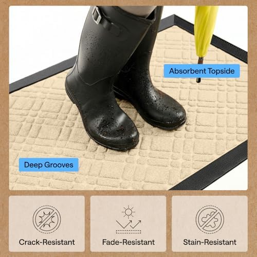 GORILLA GRIP WeatherMAX Door Mat, Indoor Outdoor Use, 35x23, Latte Modern - Image 5