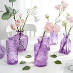 Violet Purple Glass Bud Vases in Bulk 12, Small Vintage Textured Flower Vases for Wedding Centerpieces, Baby Shower, Party Event, Decorative Mini Vase Bottles Set for Flower, Home Table Decor - Image 6
