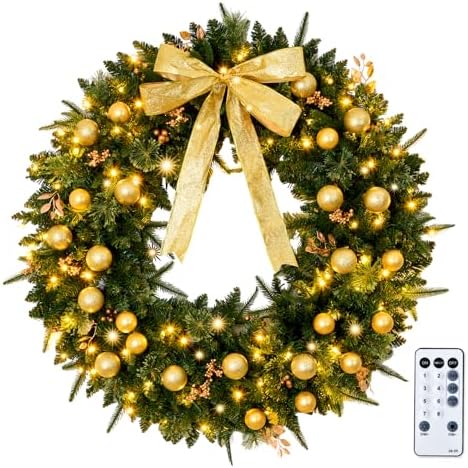 VINGLI 36 Inch Prelit Christmas Wreath Front Door Decor Plug in LED by VINGLI