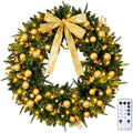 VINGLI 36 Inch Prelit Christmas Wreath, Lighted Christmas Wreath for Front Door, Window, Fireplaces, Indoor Decorate, with 100 LED Lights, 350 Tips, Bow, Pine Cones, Gold Ornaments (Plug-in) by VINGLI