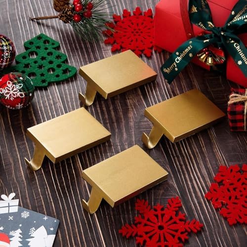 2 Pcs Christmas Stocking Holders Hanging Hooks Heavy Duty Mantel Stocking Holder Bases Weighted Metal Stocking Hangers for Shelf Fireplace Stair Xmas Party Decor (2, Gold) - Image 7
