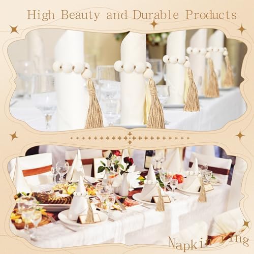 Maxcheck 60 Pcs Wooden Napkin Rings for Table Decor,Rustic - Image 4