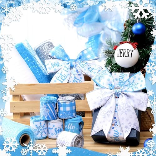 10 Pcs Winter Ribbon 4 Rolls Mesh Ribbon 6 Rolls Wired Ribbons - Image 3