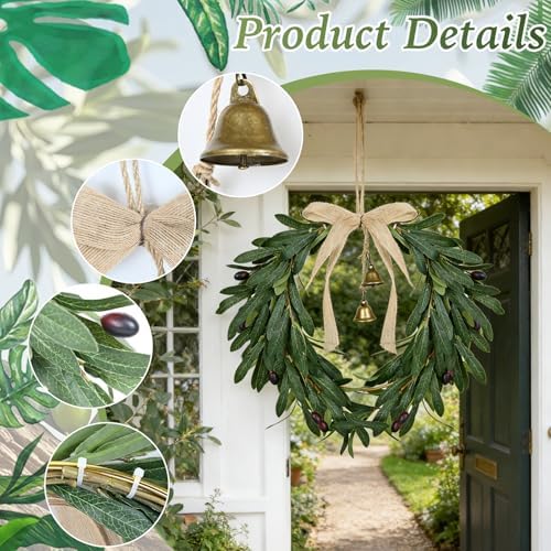 Spring Wreath for Front Door Artificial Olive Leaf & Fruit Wreath- Heart Shaped Greenery Hanging Olive Bunch for Summer All Season Outdoor Indoor Farmhouse Wall Front Porch Window Decor - Image 3