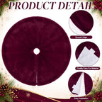Viorawhite Burgundy Christmas Tree Skirt, 48 Inch Faux Fur Tree Skirts - Image 3