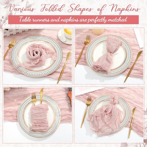 4 Cheesecloth Table Runners and 48 Napkins Set, 10Ft Boho Cheese Cloth Table Runners 20 x 20 Inch Rustic Wrinkled Gauze Napkins for Wedding Birthday Baby Shower Party Decor (Dusty Pink) - Image 4