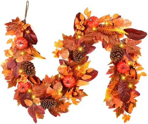 SHareconn 2 Packs 6ft Fall Garland with Lights and Timer for Mantle - Image 7