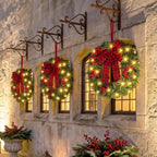 VINGLI 14 Inch Solar Christmas Wreath 3 Pack with 60 LED Lights, Red Bow - Image 5