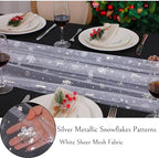Snowkingdom 6 Pcs Christmas Snowflake Table Runners, 120 Inch Sheer Chiffon Gauze Cheesecloth, Silver Glitter Sequin Metallic Party Dining Table Decorations for Christmas Winter Holiday New Year - Image 2
