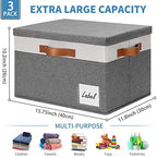 GhvyenntteS Extra Large Storage Bins with Lids, Foldable Fabric Storage Boxes with Lids and Handles, Storage Baskets with Lid and Label for Home Office (3 Pack, Grey, 15.75" x 11.8" x 10.2") - Image 3