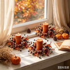 4 Pcs Mini Fall Candle Ring Wreaths Autumn Acorns Berries Mixed Oak Leaves Artificial Pillar Candle Holder Wreath for Farmhouse Thanksgiving Harvest Porch Front Door Cabinets Table Decoration - Image 2