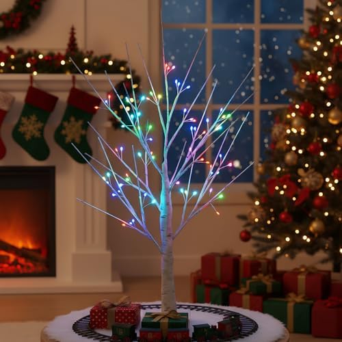 2ft Pre-lit Birch Tree with 72 LED Lights & Remote - RGB Color Changing Fairy Spirit Twinkling Tree for Christmas Decorations Indoor, Holiday, Bedroom, Wedding Decor | USB/Battery Powered - Image 2