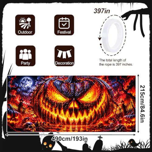 Halloween Garage Door Banner 7x16ft, Gothic Evil Pumpkin Monster - Image 2