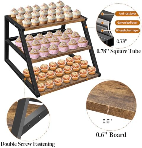 Cupcake Stand, 3 Tier Large Cupcake Stand for 50 Cupcakes Rustic Cupcake Display Stand Square Wood Dessert Table Display Set Cupcake Tower Tiered Tray Stand for Wedding Birthday Graduation Baby Shower - Image 4