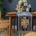 Embroidery Luxury Table Runner, Long Blue Dining Table Runner, Elegant Jacquard Dresser Scarf with Multi-Tassels for Dining Room Party Banquet Table Decor, 13x102inch - Image 3