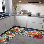 Boho Large Floral Kitchen Rugs Set 2 Piece Colorful Decorative Rug Runner Low-Profile Floor Mats Decorations for Home Kitchen(17"x48"+17"x30") - Image 2
