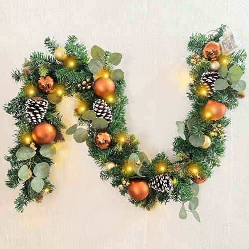 WANNA-CUL Pre-Lit 6ft Copper Gold Christmas Garland with 30 LED Lights by WANNA-CUL