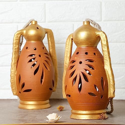 Desifavors Terracotta Lanterns | Indian Handcrafted Decorative Hanging Candle Lanterns | Diwali Christmas Lantern | Indoor, Outdoor, Home, Living Room, Parties | 4.33x4.33x7.48 Inch (Pack of 1) - Image 6