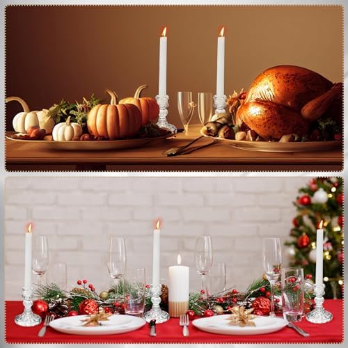 Suclain 24 Pcs Glass Candle Holder Set 12 Candlestick White Candles,Clear - Image 3