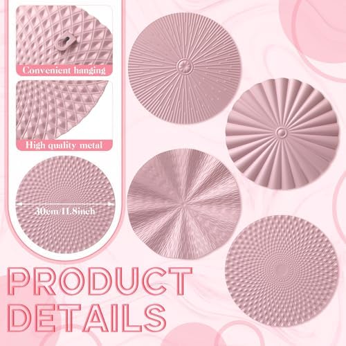 Hicarer 4 Pcs 12 Inch Pink Metal Wall Art Decor Modern Sunburst Decor - Image 3