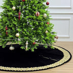 84-Inch Venetian Gilded Christmas Tree Skirt with Jeweled Gold Band and Button Loops, Black - Image 5