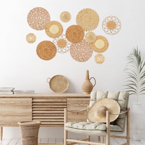 Glenmal 13 Pcs Boho Wall Basket Decor Set Woven Rattan Seagrass,Classic - Image 5