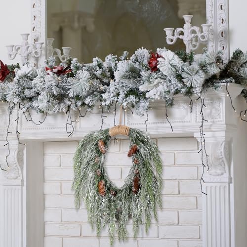Suncalla Christmas Snowy Norfolk Pine Wreath 16" for Front Door Greenery - Image 4