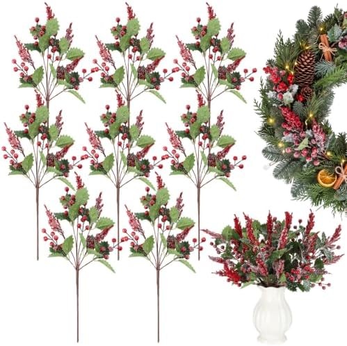 Cindeer 8 Pack 18" Christmas Artificial Red Berries Stems Holiday Decor by Cindeer