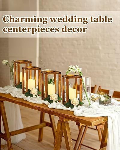 Huquary 16Pcs Wooden Wedding Lantern Centerpiece Rustic Wood Lantern, Brown - Image 5