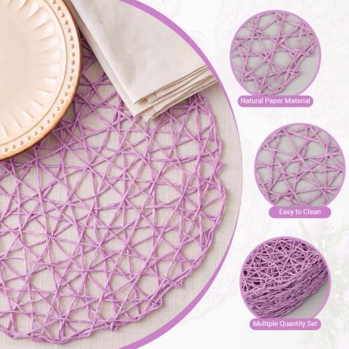 Threehoney Paper Braided Round Placemats, Set of 24, Purple, 13 in - Image 3