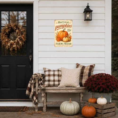 Decorative Tin Sign Vintage Metal Tin Sign Rustic Distressed Finish Harvest Pumpkins Farm Fresh Wheat Wall Decor for Farmhouse Kitchen Pantry Market 12×16 Inches with Metal Frame - Image 3